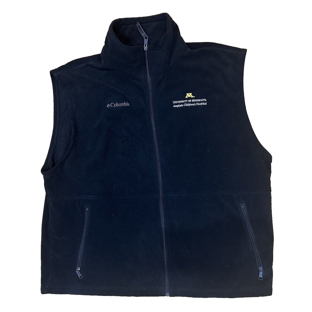 Columbia Vest Men's 2XL Fleece Full Zip Black Jacket Embroidered Sleeveless Vest